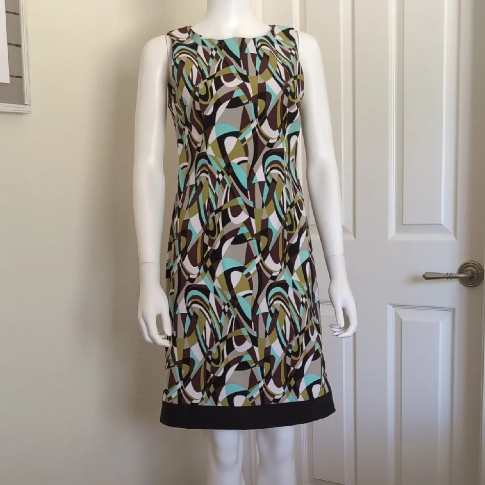 Connected Petite Sheath Dress Sz6P Geometric Sleeveless Zip-up EUC Poly/Spandex - Picture 1 of 12